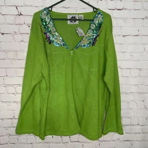 NWT Storybook Knits Butterfly Sequences Full Zip Cardigan Women Size 2X Green - Picture 1 of 9