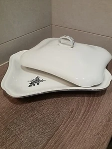 Vajilla dorada vintage Wedgwood Ludlow plato y tapa negra blanca floral plateada  - Imagen 1 de 9