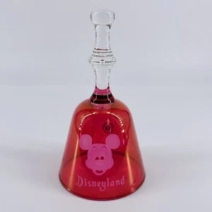 Vintage Cranberry Glass Disneyland Mickey Mouse Etched Bell Disney - Picture 1 of 5