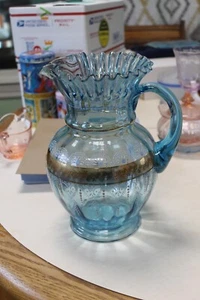 Jefferson (?) "Jarra de agua de limonada pintada a mano de vidrio 9,5"" H" - Imagen 1 de 4