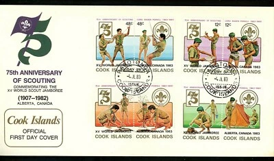 Postal History FDC #706-708 Cook Islands 1983 Boy Scouts World Jamboree Scouting - Image 1 of 2