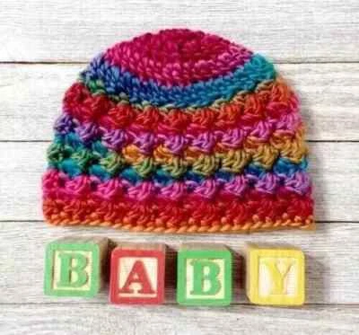 handmade crochet baby newborn hat girls  0/3 months spectrum puffs USA made - Image 1 of 2