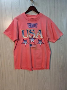 VTG  America Flag Stars Art T Shirt Sz Large Vermont Orange Single Stitch - Picture 1 of 7