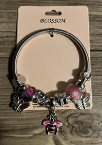 Butterfly Stretch Charm Bracelet Silver Tone Pink ๐๐ฆ๐๐ - Picture 1 of 1