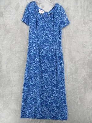 Vestido Vintage Maggy London 12 Maxi Seda Floral Botones Cottage Modesto Azul Cremallera Foto 1 de 4