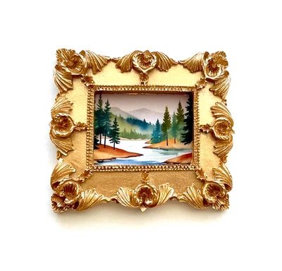 PNW Paisaje Enmarcado Pequeña Miniatura Mini IMPRESIÓN ARTÍSTICA Marco Dorado Ornamentado *NO ACEO* Foto 1 de 4