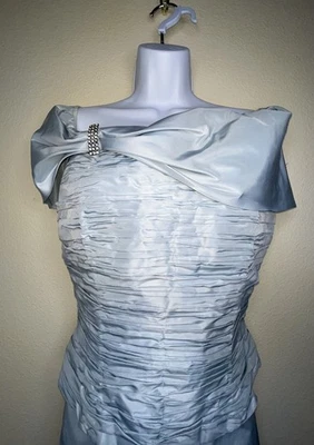 Conjunto de traje falda fuera del hombro 100 % seda azul claro para mujer boda madre novia Foto 1 de 4