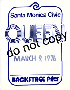 Queen + Supertramp Backstage Pass für Santa Monica Civic Auditorium, CA 3.9.76 - Bild 1 von 2
