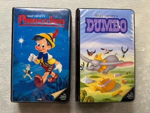 Walt Disney PINOCCHIO & DUMBO LOT Black Diamond VHS 1985 Padded Black Clamshell - Imagen 1 de 24