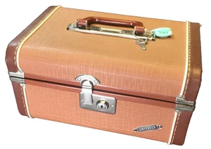 Estuche de tren vintage Wayfarer II marrón con espejo y bandeja almacenamiento cosmético bloqueable - Imagen 1 de 12