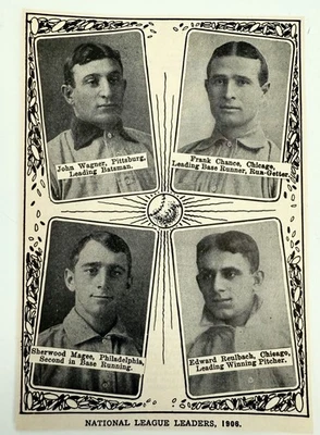 PANEL DE FOTOS DEL EQUIPO DE GUÍA DE BÉISBOL DE ALCANCE 1907 - 1906 LÍDERES NL con Honus Wagner Foto 1 de 2
