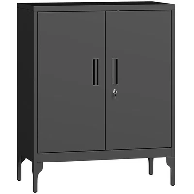 Metal Storage Cabinet Lockable Adjustable Shelves Home Office Living Room Black - Image 1 of 4