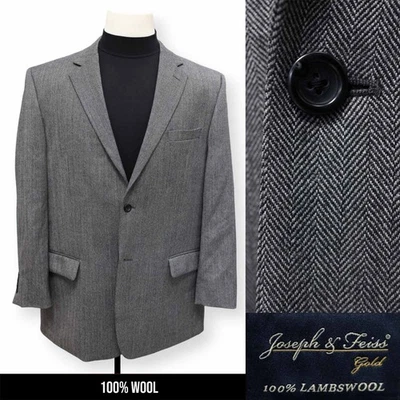 JOSEPH & FEISS GOLD mens gray HERRINGBONE sport coat suit jacket blazer 46 L - Image 1 of 4