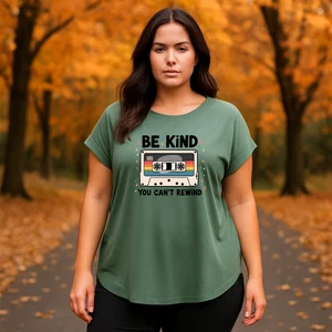 Dipped-Hem T-Shirt with Retro Be Kind Print - Picture 1 of 28