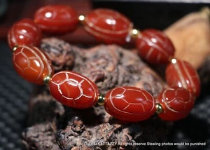 Energy Tibetan Agate Tang red Agate Turtles Totem Longevity Carving Bracelet - Picture 1 of 8