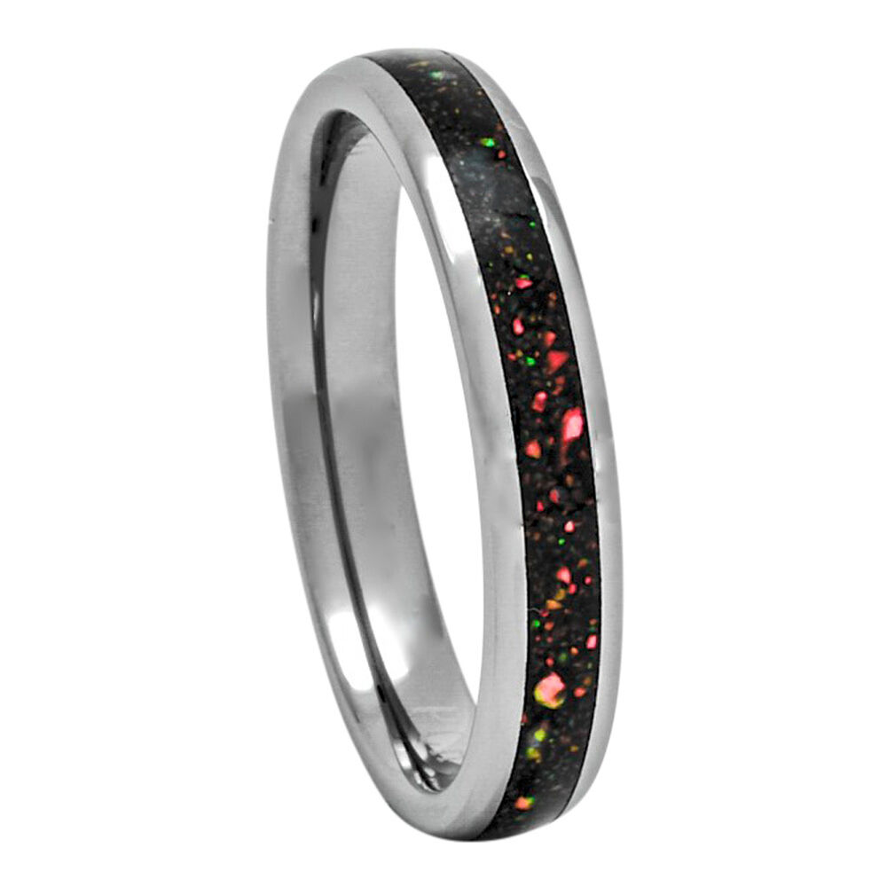 Tungsten Ring With Australian Opal Inlay, 4mm Comfort Fit Wedding Band
