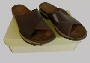 Easy Spirit Womens 9N Artisans Brown Leather Slip On Flat Sliders Sandals - Picture 1 of 11