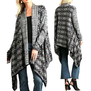 Umgee Top Gr. M drapierte Strickjacke Western Wasserfall Boho Azteken Damen Pullover Staubtuch - Bild 1 von 5