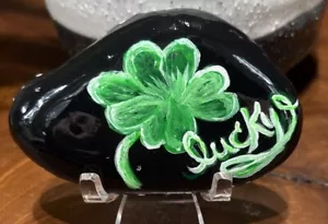 Acrylic Hand Painted Lucky Clover St. Patrick’s Day Rock Decor, Gift - Picture 1 of 5
