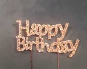 CRYSTAL RHINESTONE HAPPY BIRTHDAY CAKE TOPPER - Picture 1 of 2