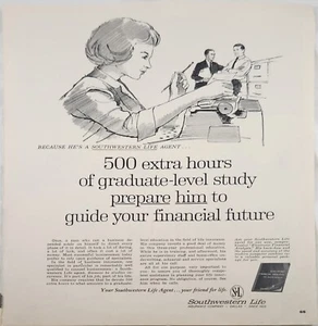 1965 Southwestern Assicurazione sulla vita pubblicità vintage 13x10 agente sulla vita - Foto 1 di 1