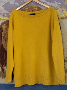 Ann Taylor 100% Cashmere Sz L Womens Sweater Tunic Boat Neck Yellow Mustard - Picture 1 of 9