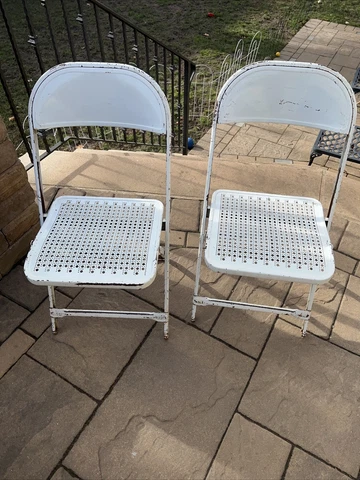 2 Antique Folding Chairs 30s 40s Metal Hampden Specialty Products Lot Cover