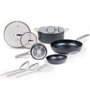 Emeril Lagasse Forever Pans, 10 Piece Cookware Set with Lids and Utensils, Black
