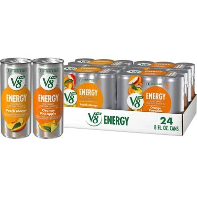 V8 + Energy Peach Mango y Naranja Piña Jugo Bebidas Energéticas 8 fl oz Lata 2... Foto 1 de 4