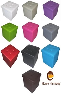 New Quilted Top Folding Storage Ottoman Seat Stool Toy Storage Box Faux Leather - Picture 1 of 21
