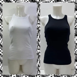 Ex M&S Cotton Rich 2 Pack Vest With Secret Support In Black & White Size 6-20 - Picture 1 of 21