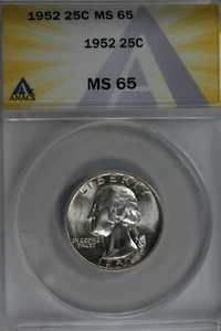 1952  .25   ANACS   MS 65  Washington Quarter, Silver 25 Cents (0.25) - Picture 1 of 2