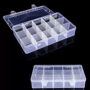 3 x 5 Compartment 15 Removable Section Organiser Box Transparent Plastic Storage - Picture 1 of 7