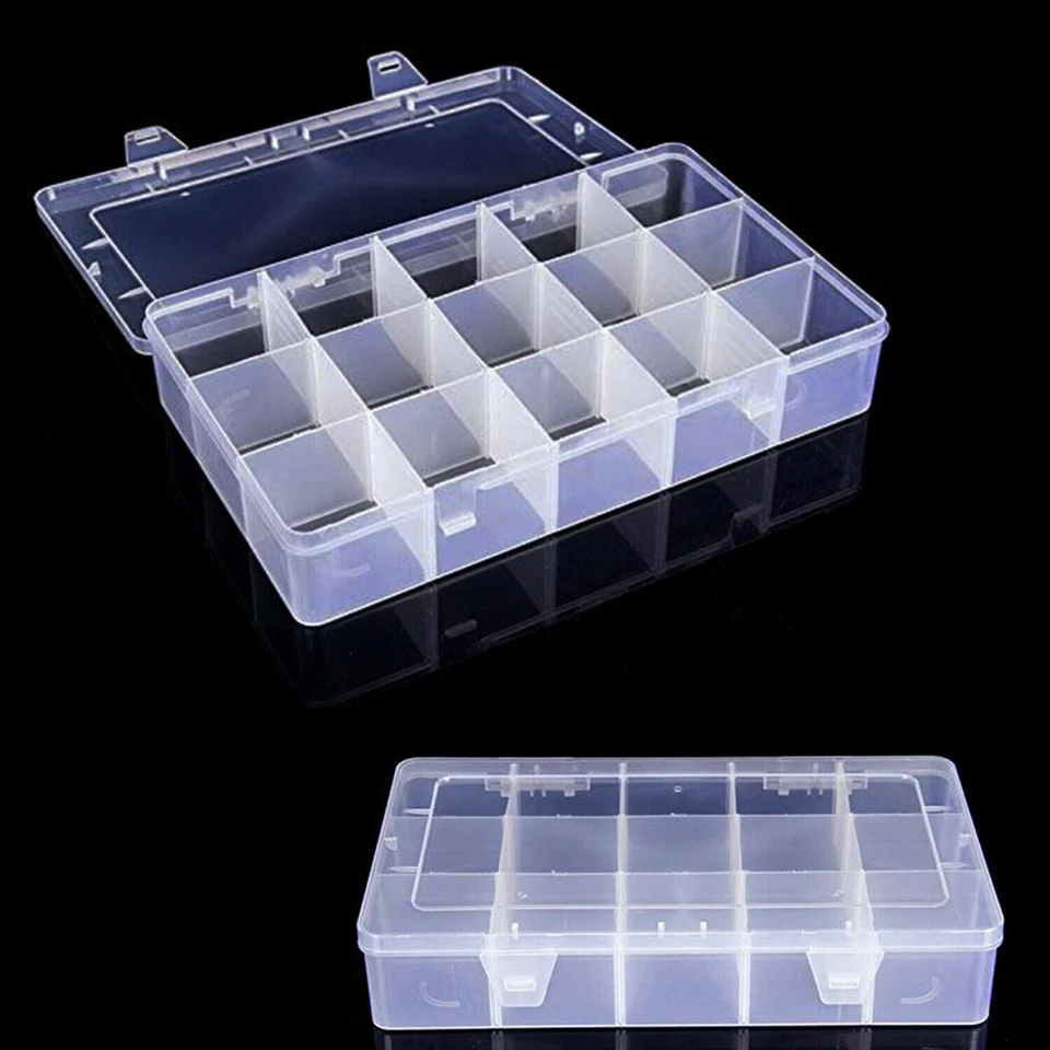 3 x 5 Compartment 15 Removable Section Organiser Box Transparent Plastic Storage - Image 1 of 4