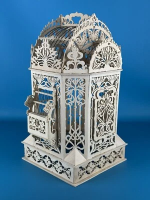 Vintage Gabbia Ornamentale “Art Nouveau” In Legno Traforato Artigianato Italiano - Immagine 1 di 4