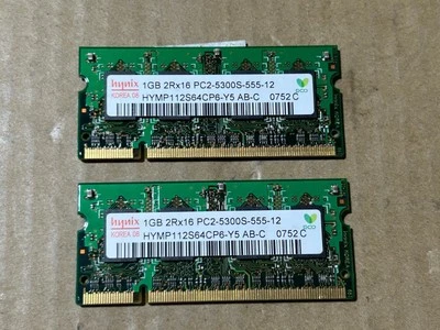 Used - Tested - 2x 1GB HYNIX PC2-5300S SODIMM - 667MHz DDR2 - HYMP112S64CP6-Y5 - Image 1 of 2