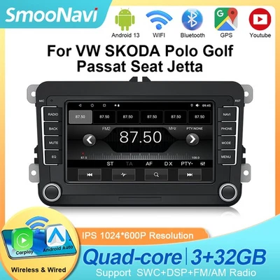 SIMPLELIFE For VW Golf Skoda Caddy CC Head Unit Android 14 GPS Sat Nav Car Radio Stereo 7"