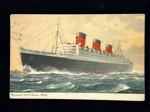 RMS Queen Mary - Cunard Line - 1954 Southampton Postmark - Vintage Postcard - Picture 1 of 2