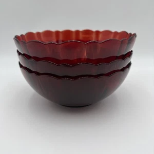 Vintage Arcoroc France Ruby Red Glass Serving Bowl 8" Top Diameter Set Of 3 - Picture 1 of 10