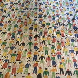 Garnet Hill Colorful People German Made 100% Cotton Flannel Queen Flat Sheet - Picture 1 of 5