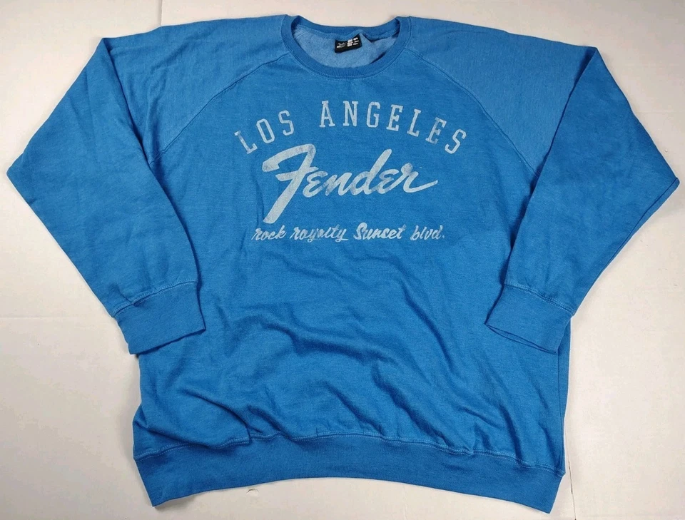 Suéter pulôver gráfico guitarra Fender tamanho XL rock royalty pôr do sol blvd azul - Imagem 1 de 4