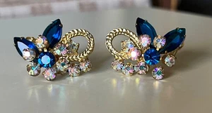 Vintage Juliana königsblau mit Aurora Borealis STRASS Gp Clip auf OHRRINGE - Bild 1 von 9