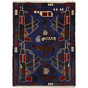 Handmade Oriental Traditional AK-47 Rifle Pictorial War Area Rug 2'x2'8ft G24184