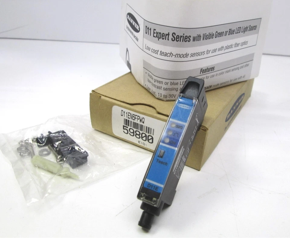 New Banner D11EN6FPWQ 59800 Fiber Optic Sensor White LED 450-650nm 10-30VDC NPN - Image 1 of 4