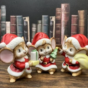 Vtg Homco Christmas Mouse 3pc Christmas Figurine Decor #5405 Lucky Mice - Picture 1 of 13