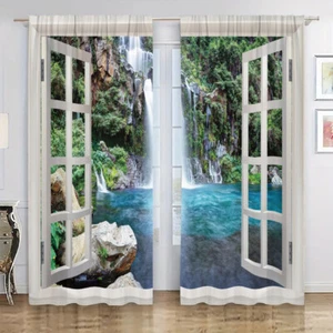 2Pcs Nature Waterfall Window Curtains Drapes Bedroom Living Room Kitchen 84in - Picture 1 of 24