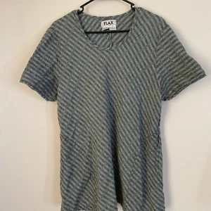 Flachs Tunika Oberteil Damen groß braun grün Leinen Kurzarm Taschen U-Ausschnitt - Bild 1 von 12