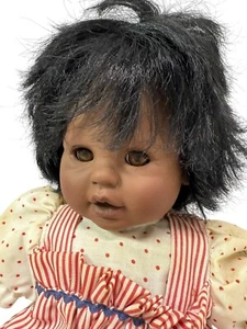 Vintage Eegee 15" Soft Body Baby Doll African American Black Rooted Hair Sleepy - Picture 1 of 9