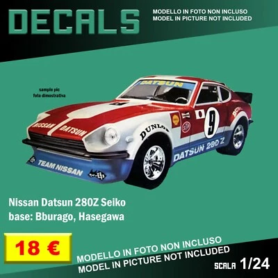 DECALS repro Nissan Datsun 280 Z Seiko 1/24 1 24 Bburago Hasegawa Tamiya decal - Immagine 1 di 2
