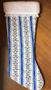 Lanz of Salzburg Christmas Stocking Blue White Hearts 21" Quilted Ribbon - Picture 1 of 5